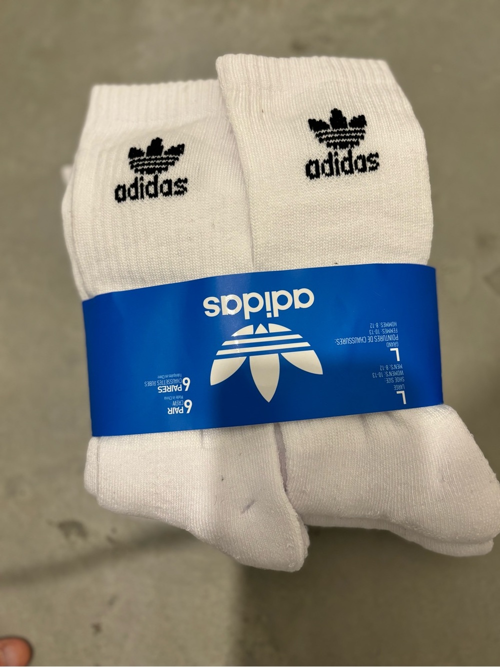 adidas White Crew Socks with Black Trefoil Logo - 6 Pack